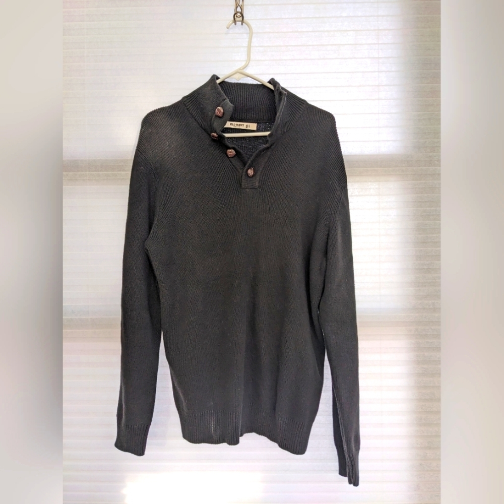 Old Navy Half Neck Sweater Leather Buttons Large Black